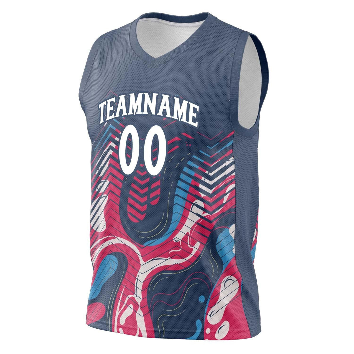 Custom Navy Red Pattern Basketball Jersey