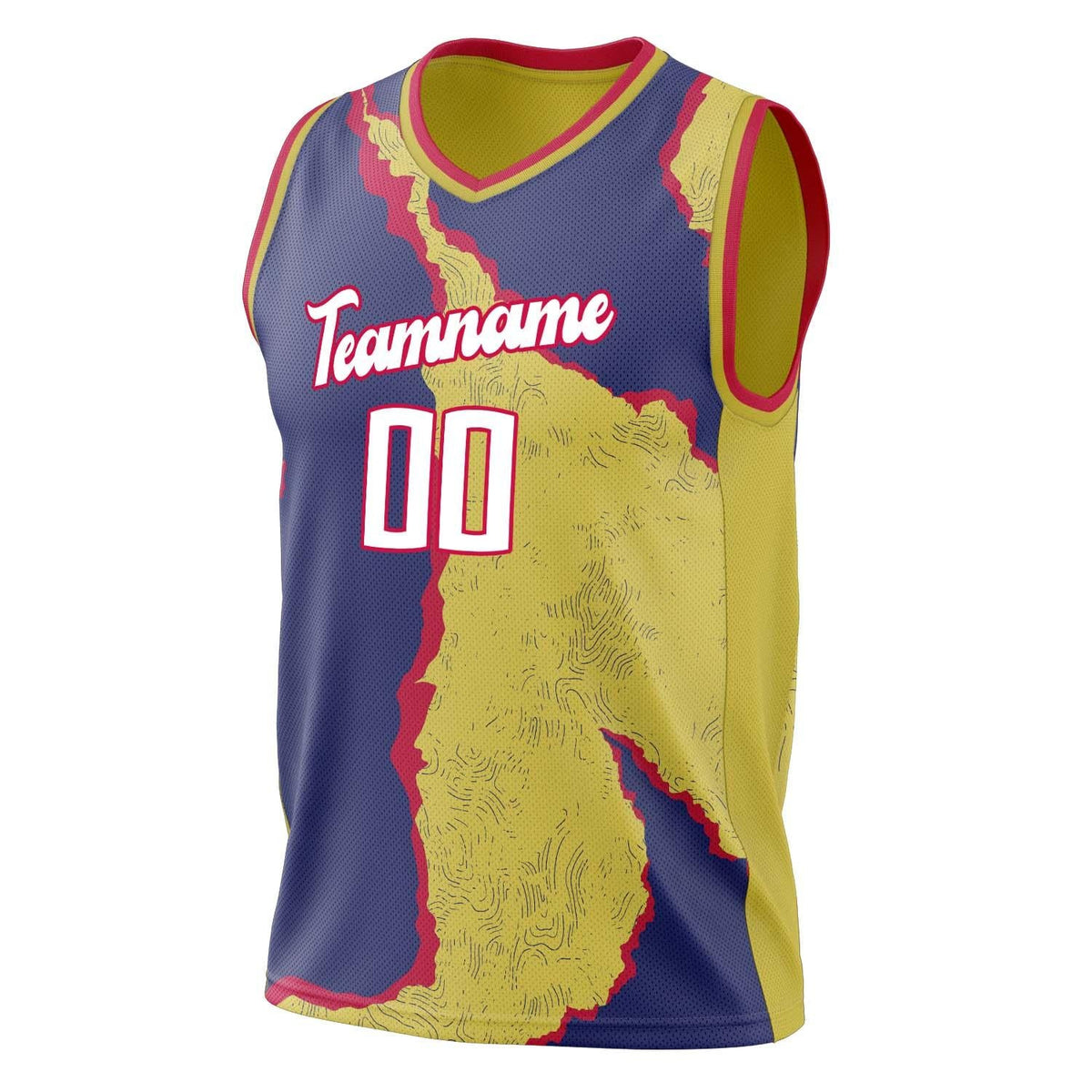 Custom Navy Yellow Pattern Basketball Jersey