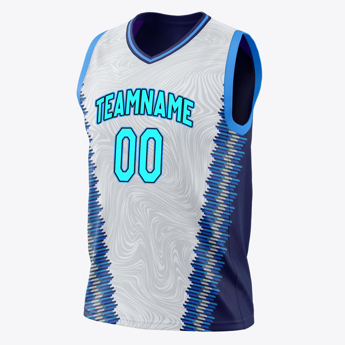 Custom White Navy Pattern Basketball Jersey