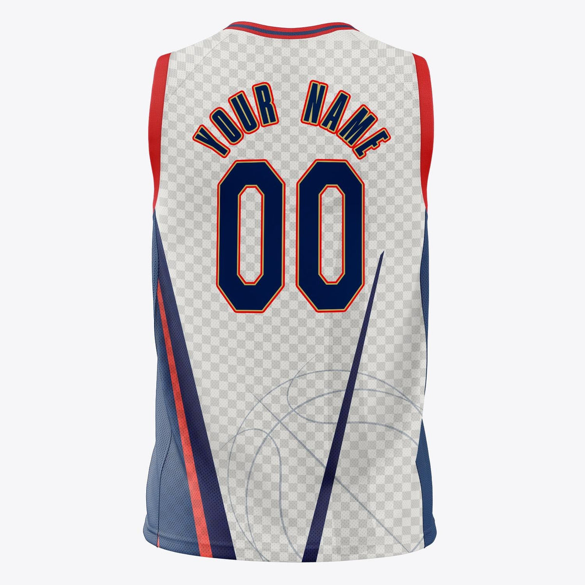 Custom White Navy Pattern Basketball Jersey