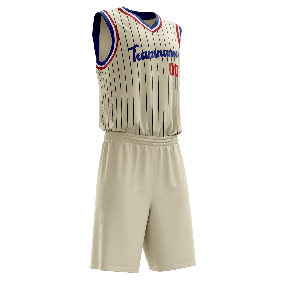 Custom Cream Red Pinstripe Basketball Jersey