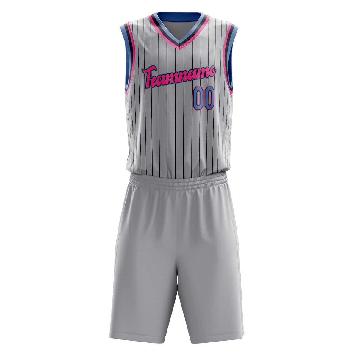 Custom Gray Pink Pinstripe Basketball Jersey