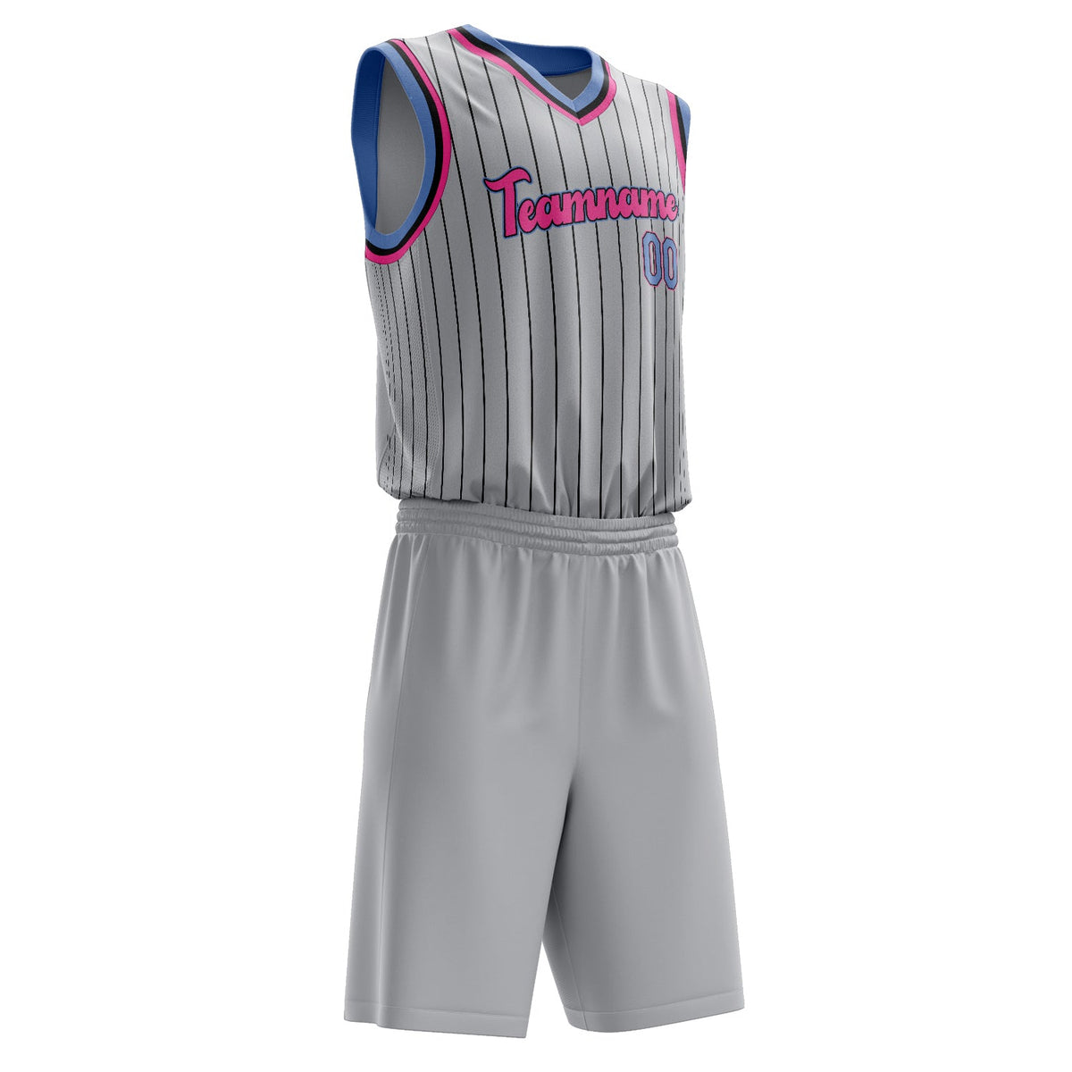 Custom Gray Pink Pinstripe Basketball Jersey