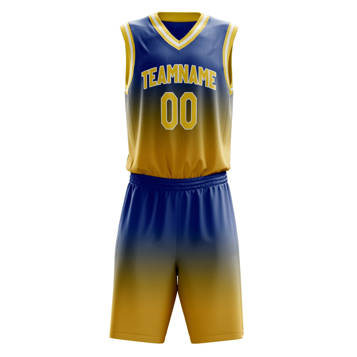 Custom Royal Yellow Fade Basketball Jersey