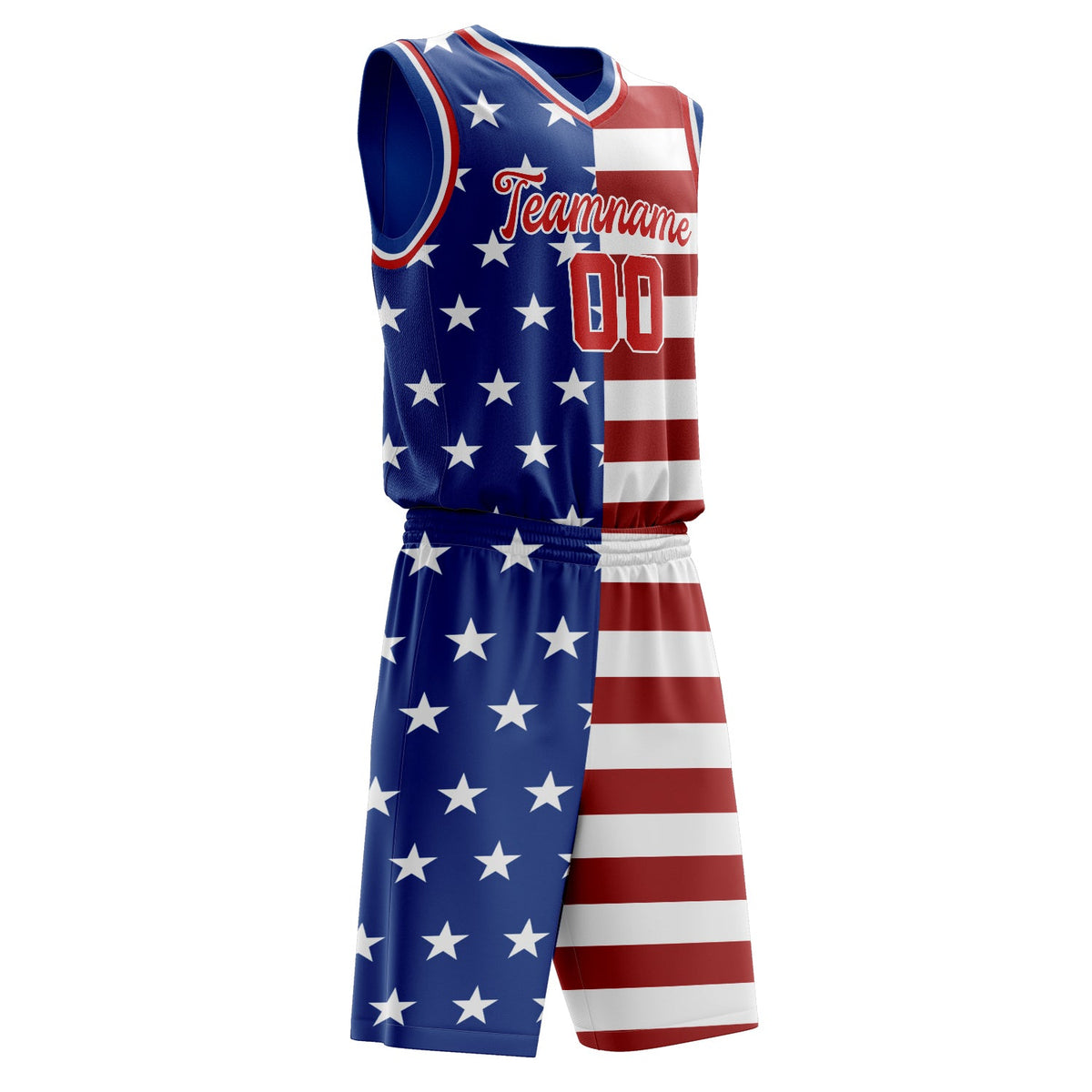 Custom Royal Red United States Flag Basketball Jersey