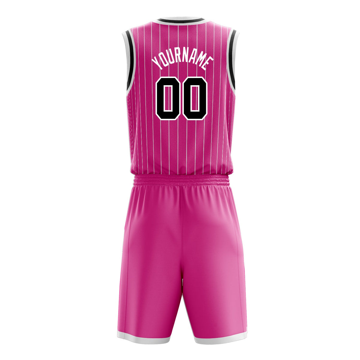 Custom Pink Black Pinstripe Basketball Jersey