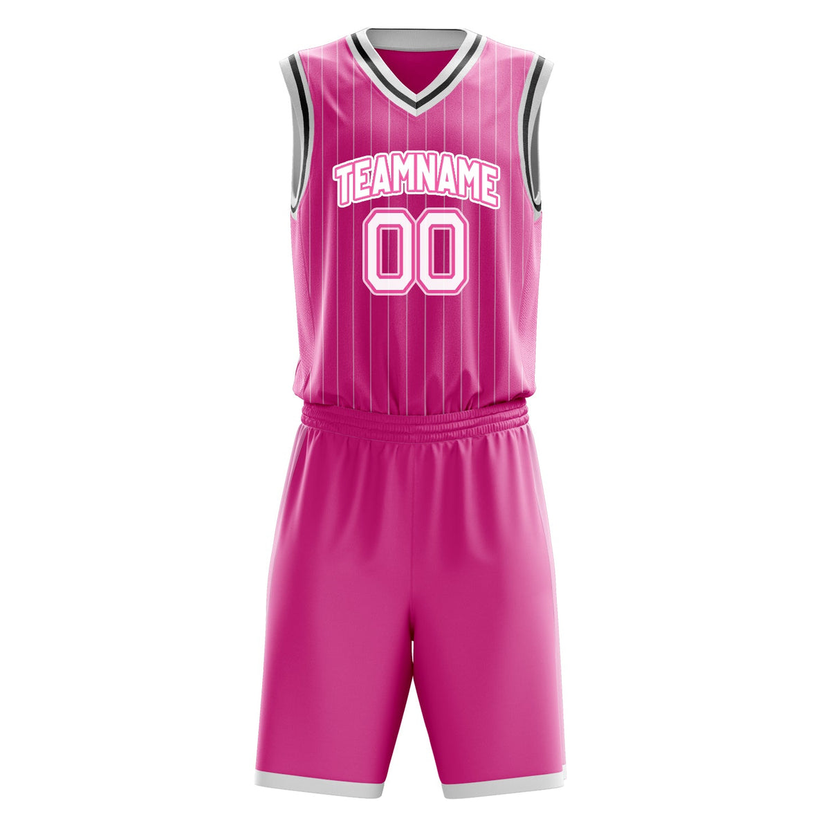 Custom Pink White Pinstripe Basketball Jersey