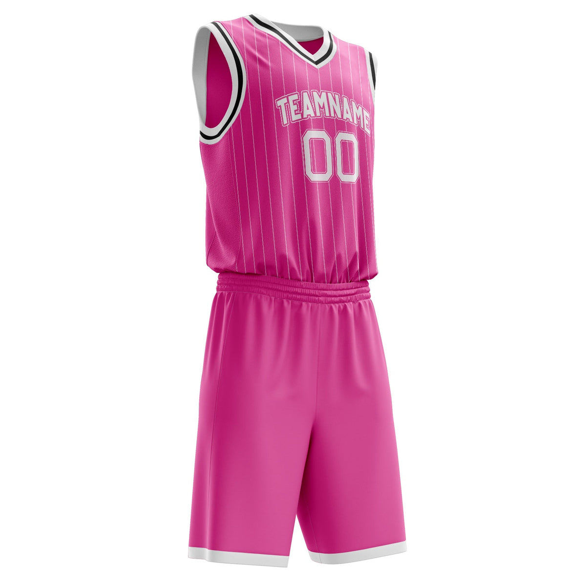 Custom Pink White Pinstripe Basketball Jersey