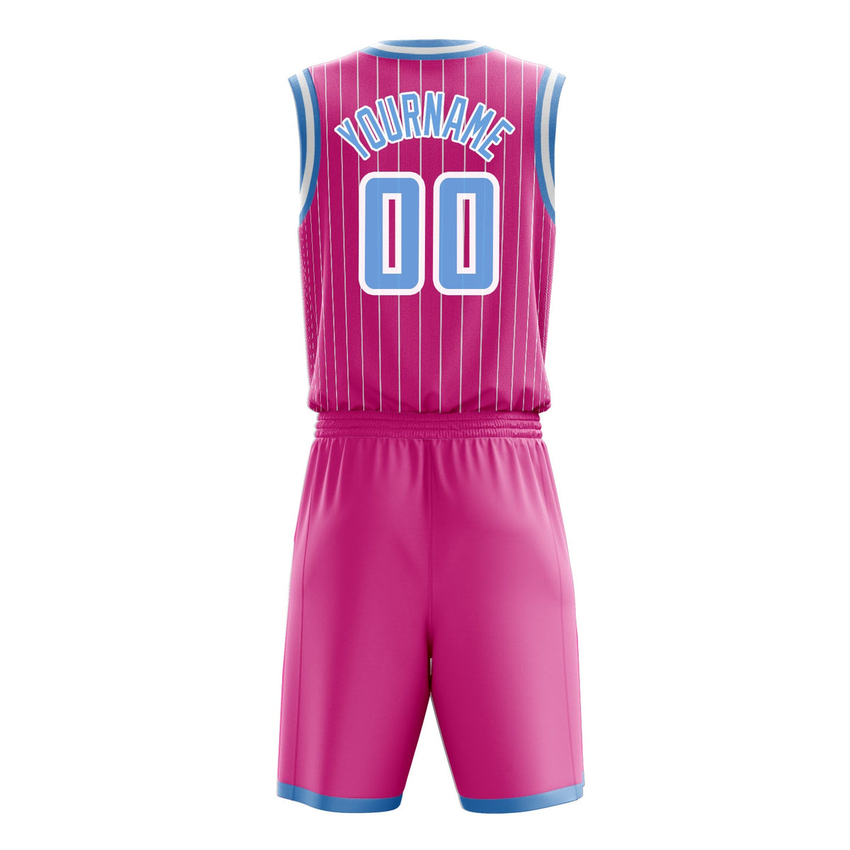 Custom Pink Light Blue Pinstripe Basketball Jersey