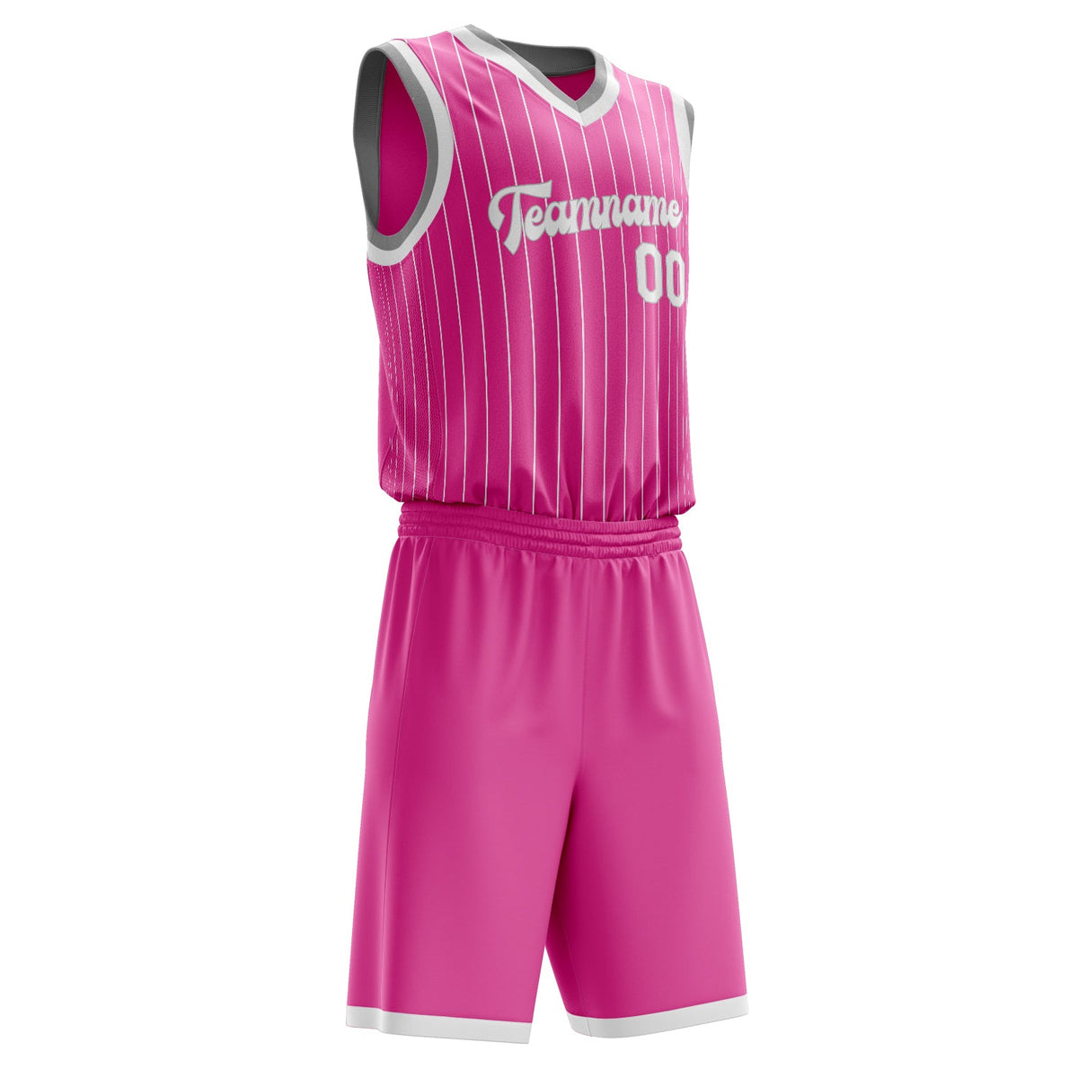 Custom Pink White Pinstripe Basketball Jersey