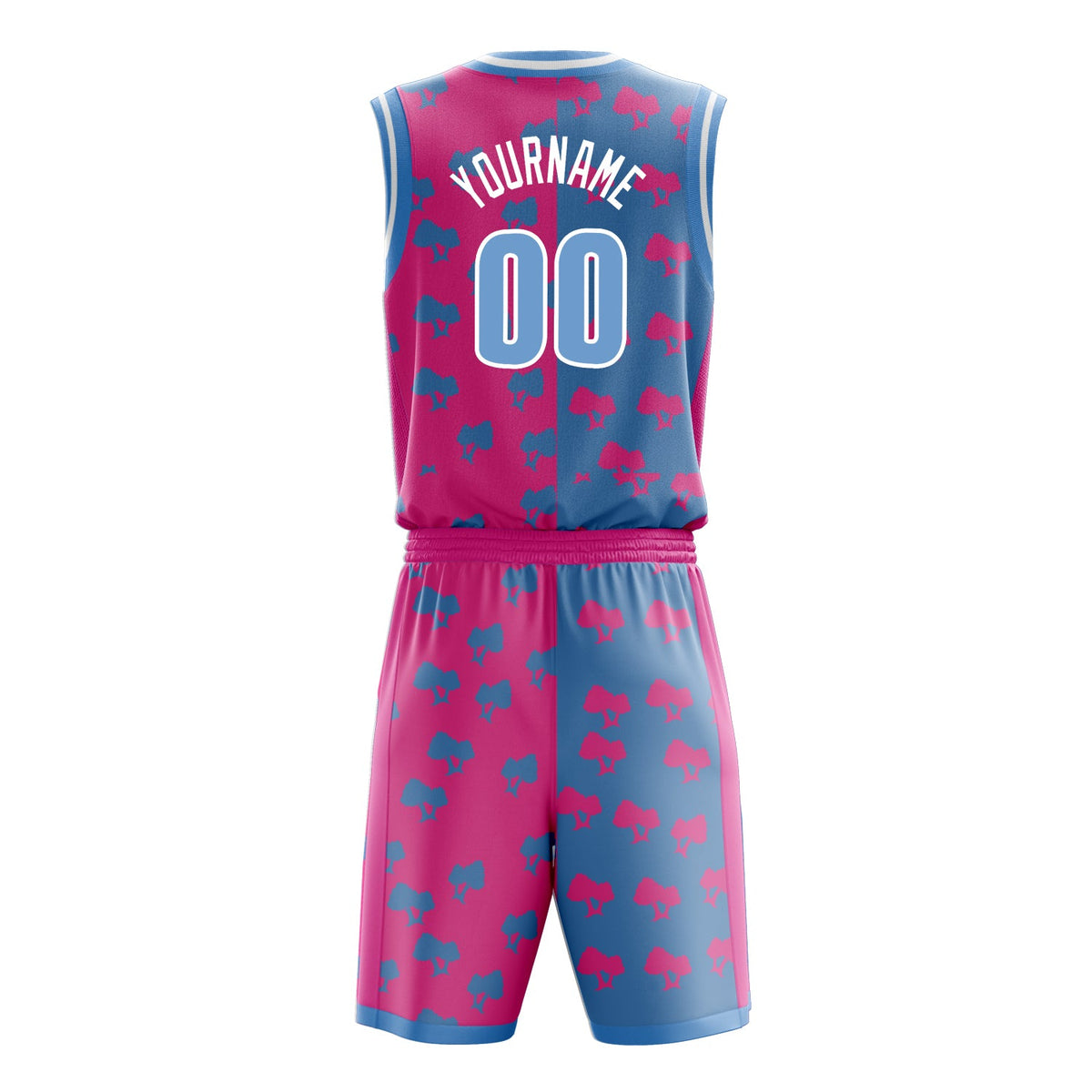 Custom Pink Light Blue Split Basketball Jersey