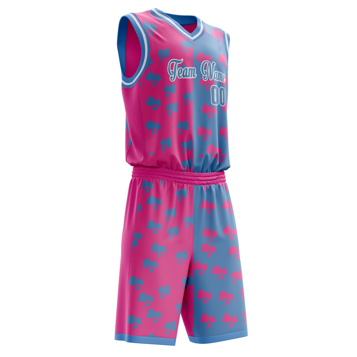 Custom Pink Light Blue Split Basketball Jersey