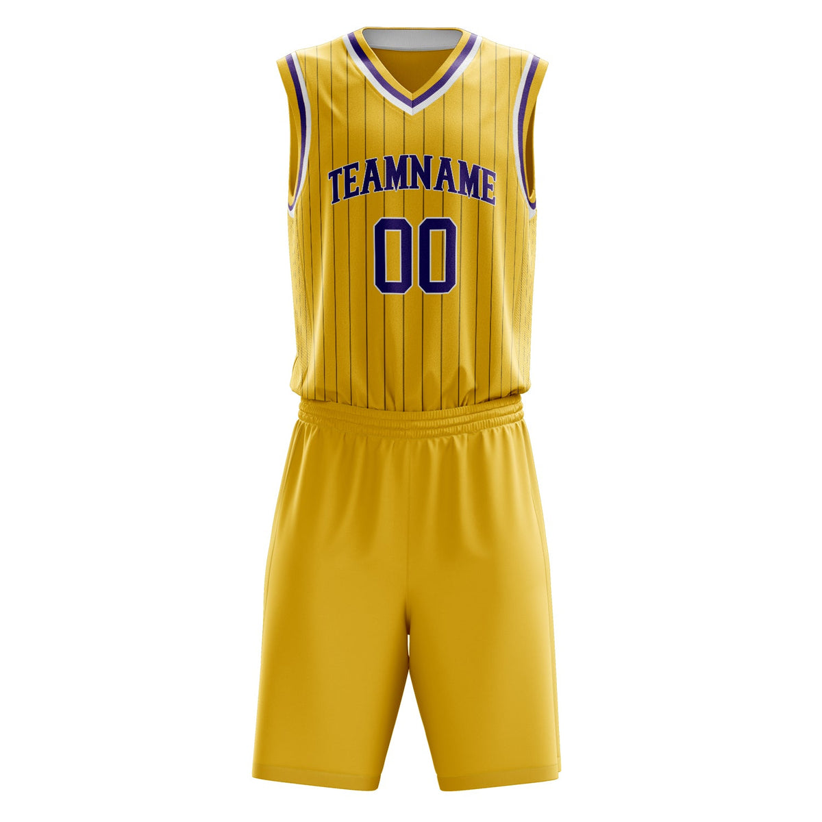 Custom Gold Purple Pinstripe Basketball Jersey