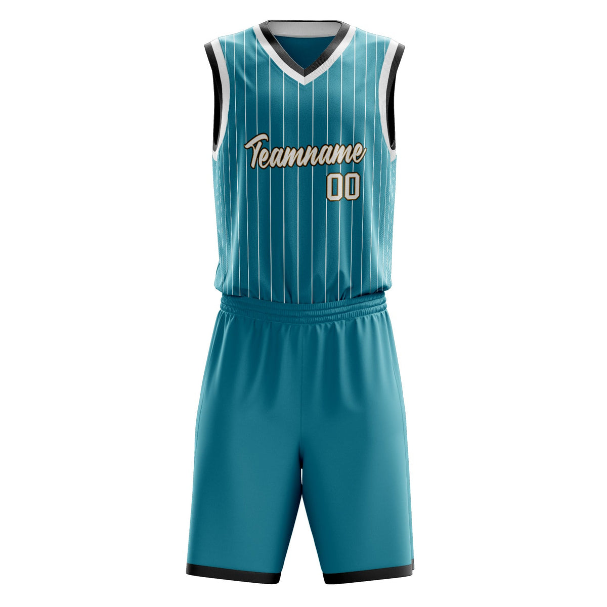 Custom Teal White Pinstripe Basketball Jersey