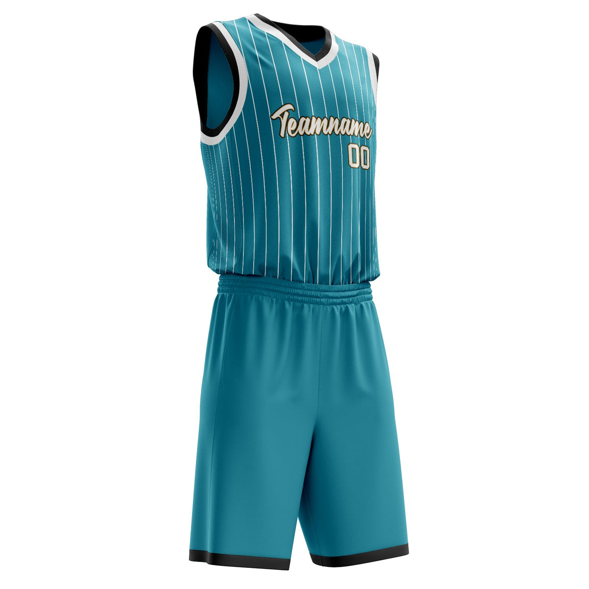 Custom Teal White Pinstripe Basketball Jersey