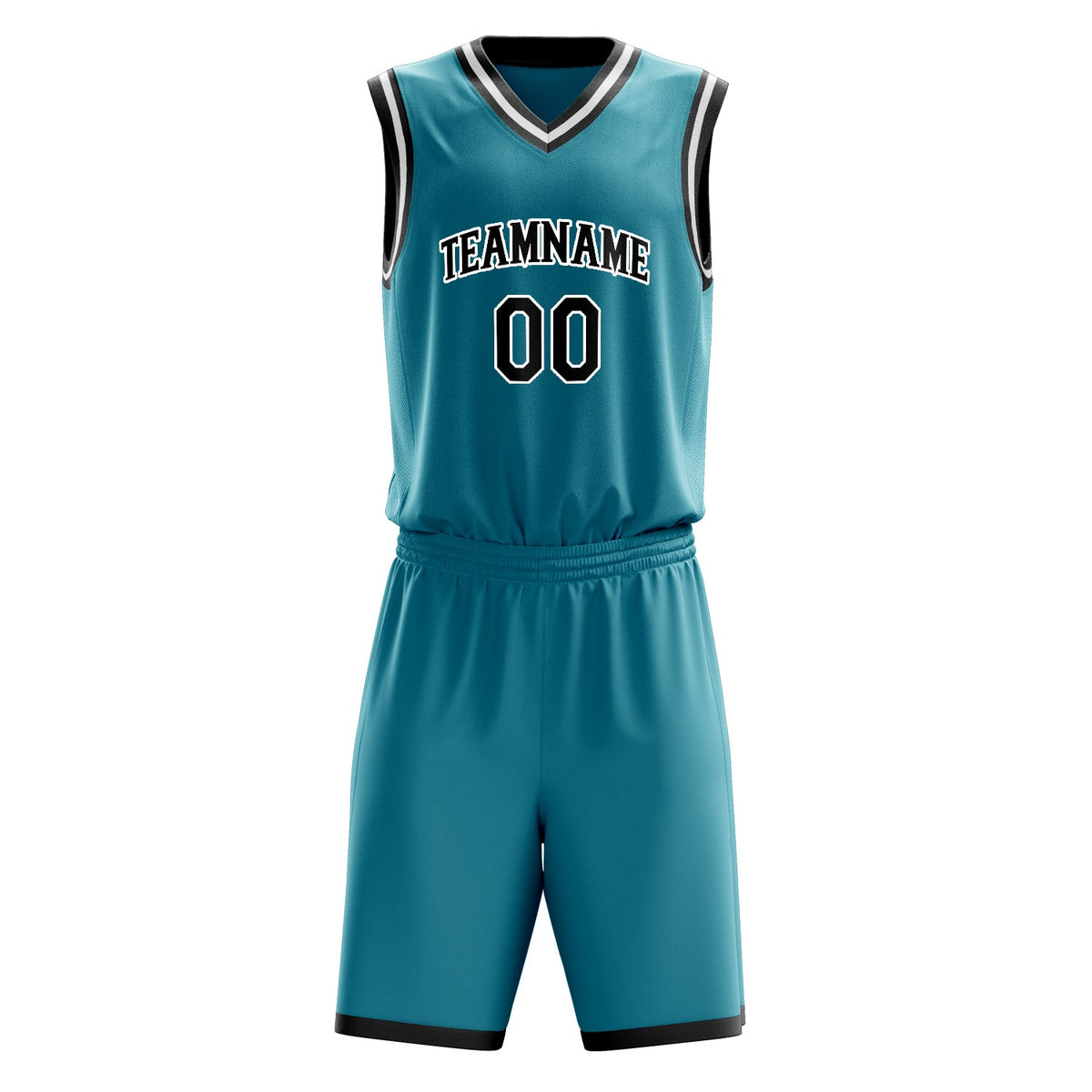 Custom Teal Black Solid Color Basketball Jersey