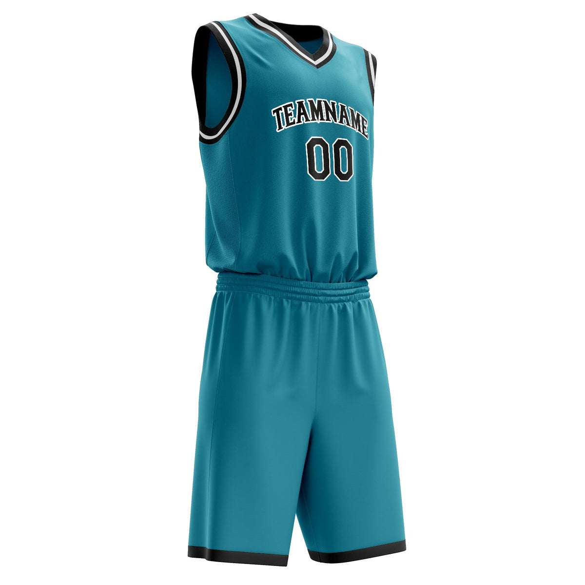 Custom Teal Black Solid Color Basketball Jersey