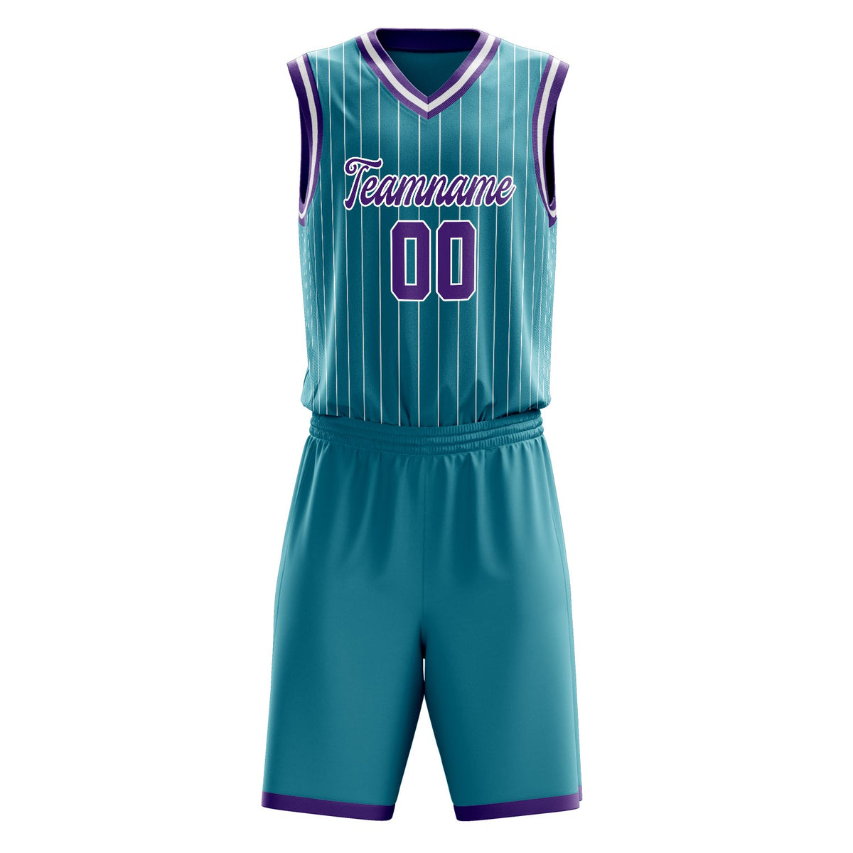 Custom Teal Purple Pinstripe Basketball Jersey