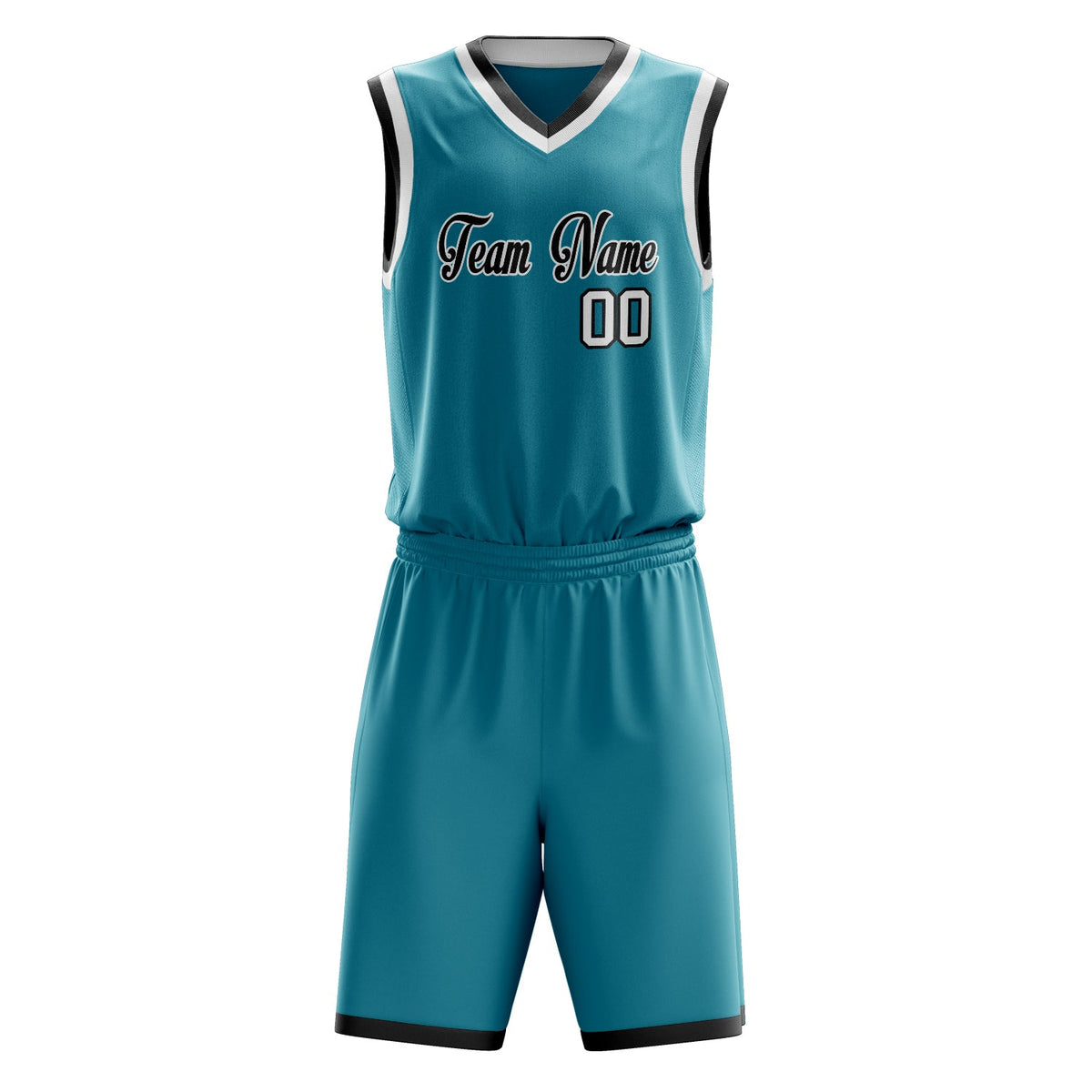 Custom Teal White Solid Color Basketball Jersey