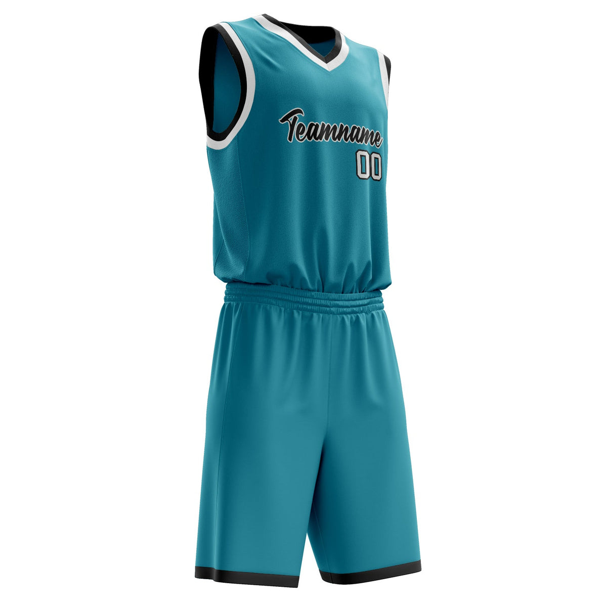 Custom Teal White Solid Color Basketball Jersey