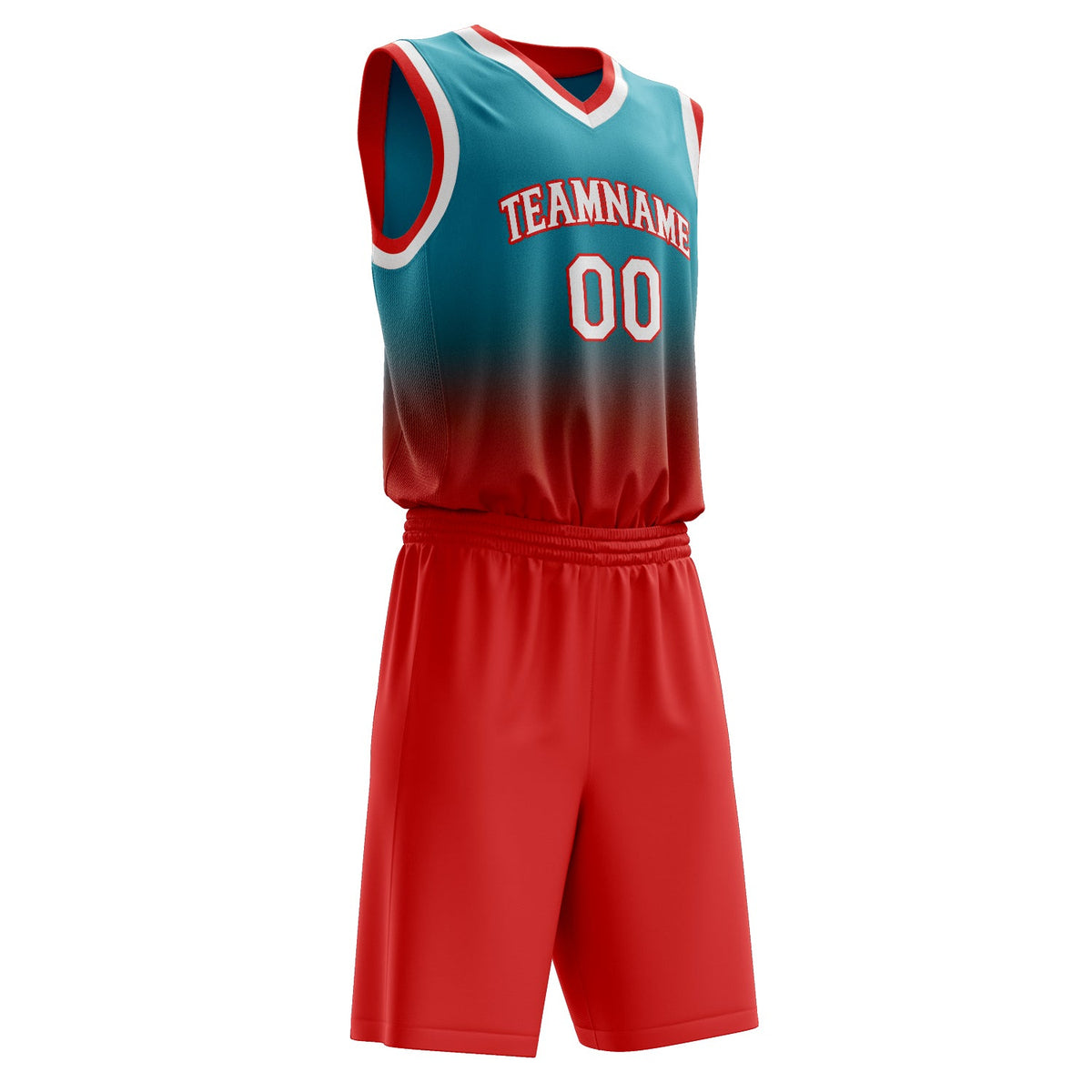 Custom Teal Red Fade Basketball Jersey