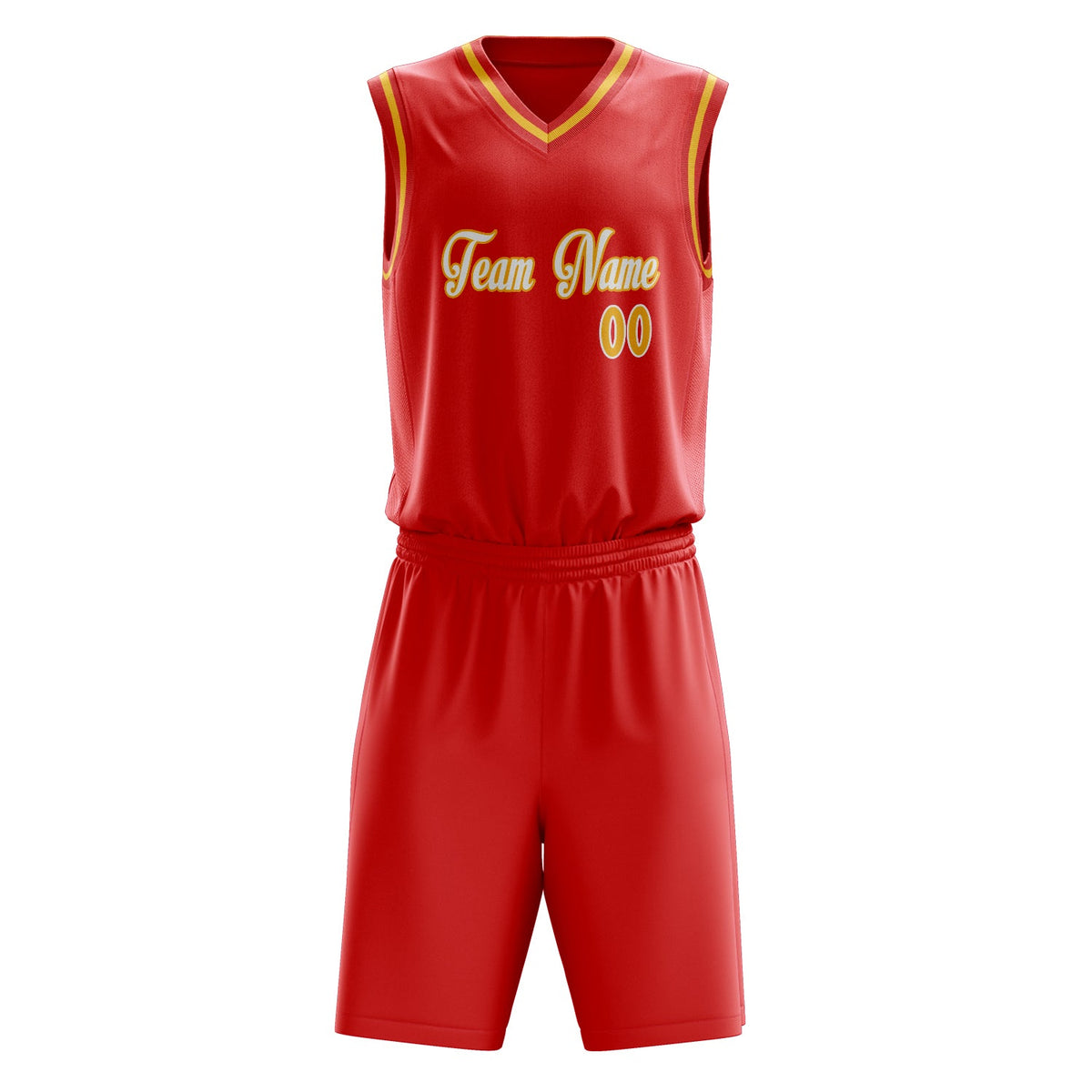 Custom Red Gold Solid Color Basketball Jersey