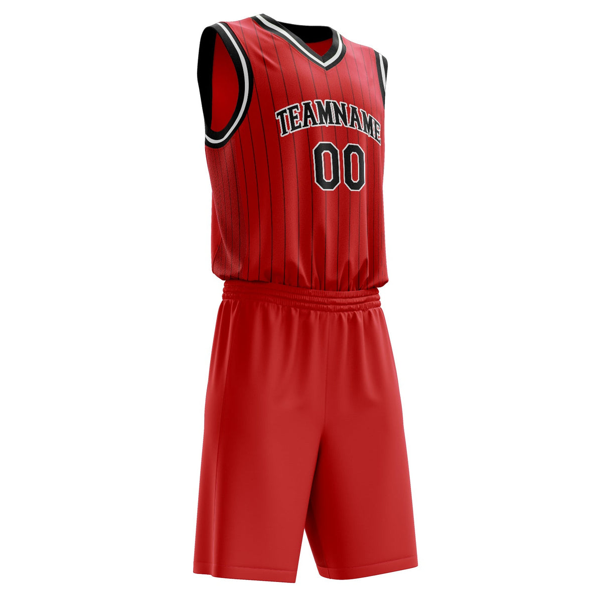 Custom Red Black Pinstripe Basketball Jersey