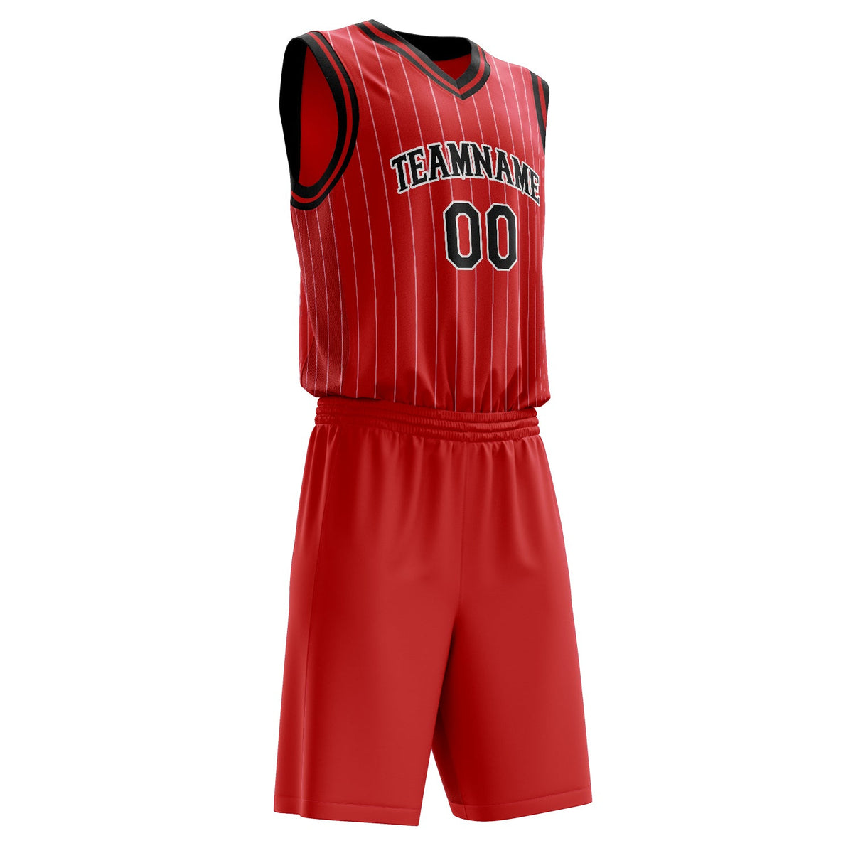 Custom Red Black Pinstripe Basketball Jersey