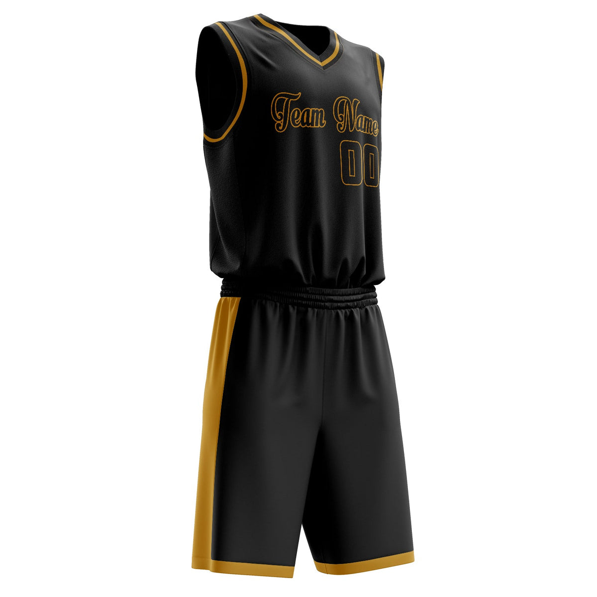 Custom Black Old-Gold Solid Color Basketball Jersey