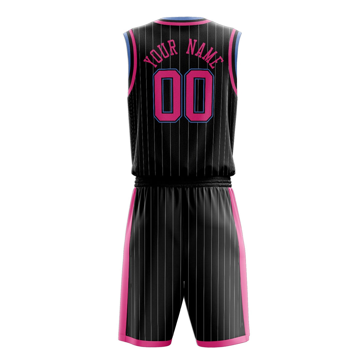 Custom Black Pink Pinstripe Basketball Jersey