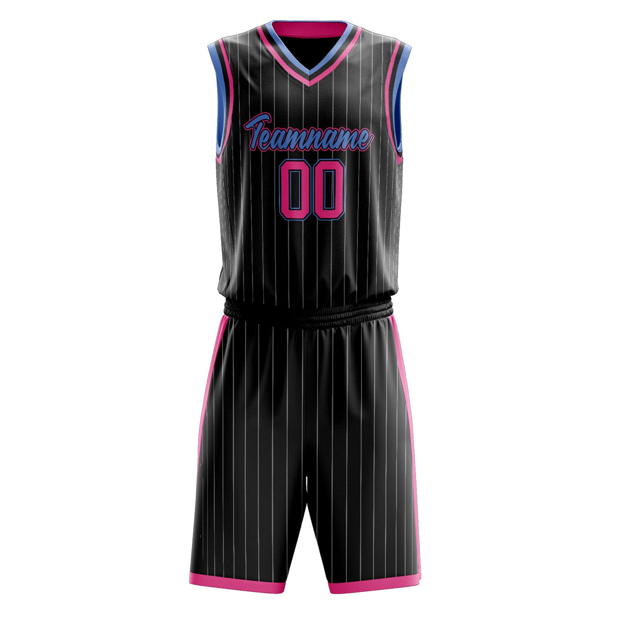 Custom Black Pink Pinstripe Basketball Jersey