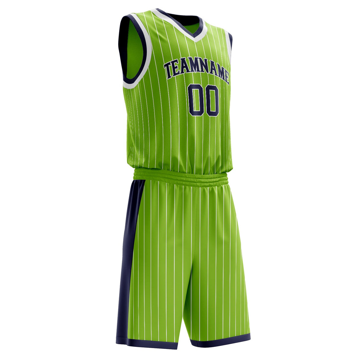 Custom Neon-Green Black Pinstripe Basketball Jersey