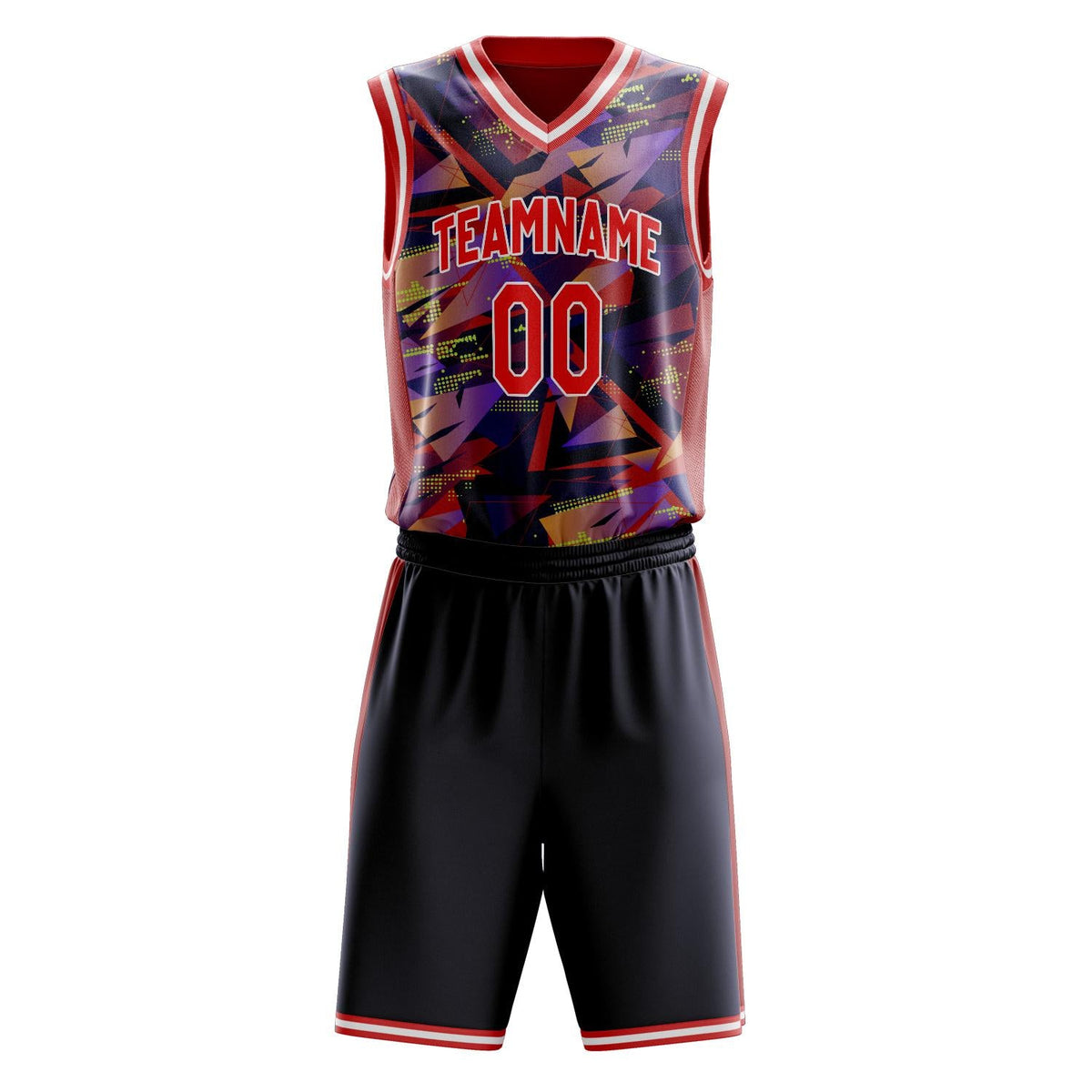 Custom Red White Pattern Basketball Jersey