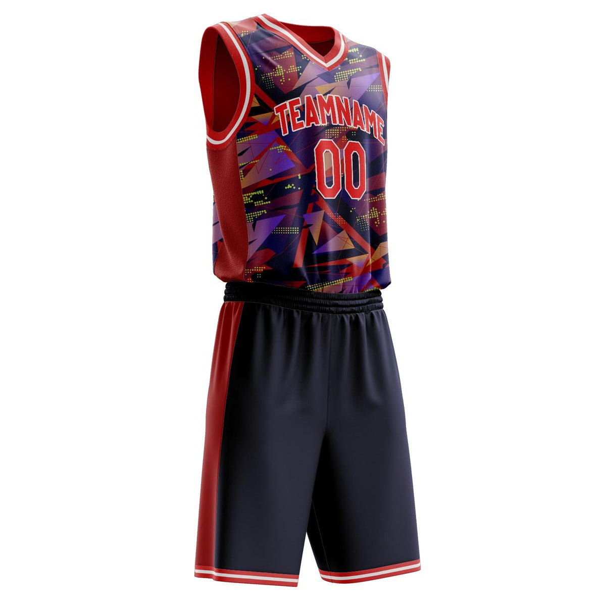 Custom Red White Pattern Basketball Jersey