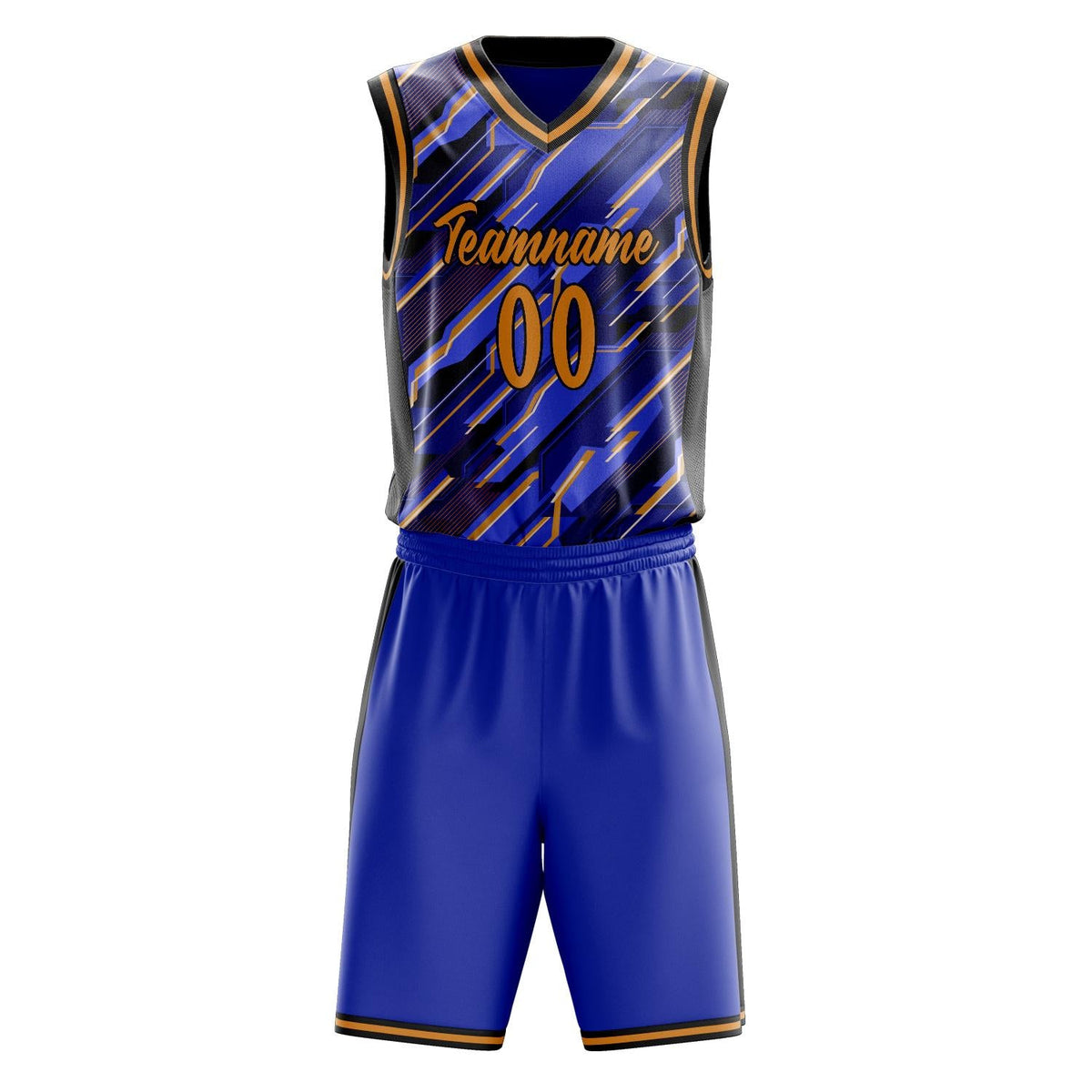 Custom Blue Gold Pattern Basketball Jersey