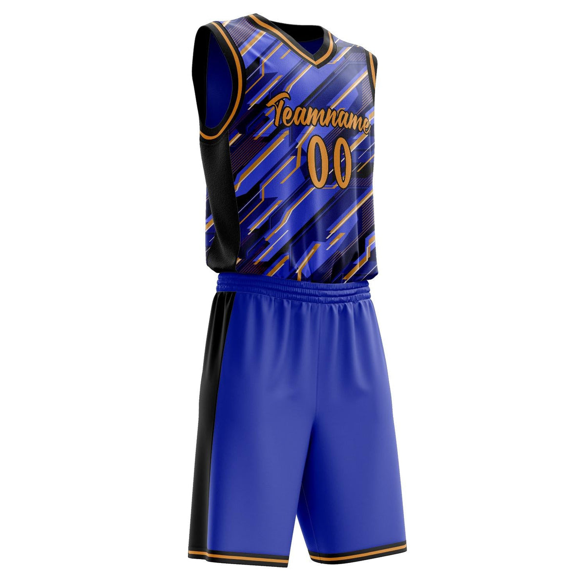 Custom Blue Gold Pattern Basketball Jersey