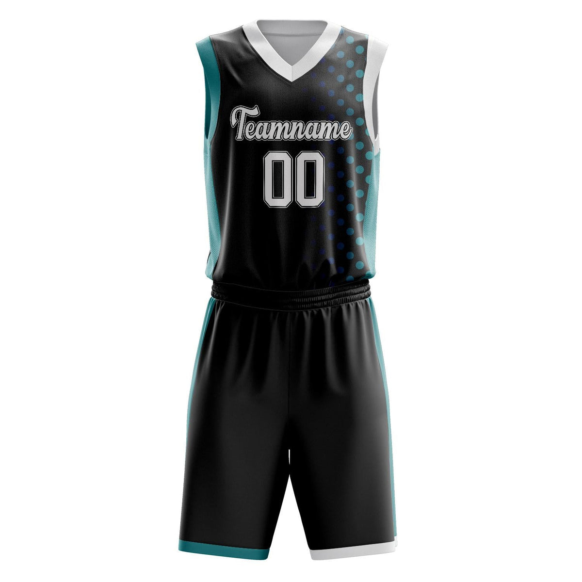 Custom Black Teal Pattern Basketball Jersey