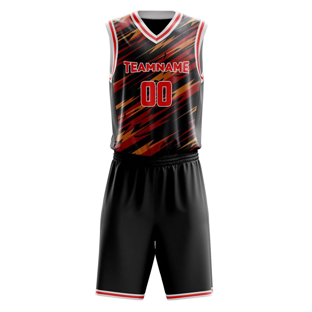 Custom Red Black Pattern Basketball Jersey