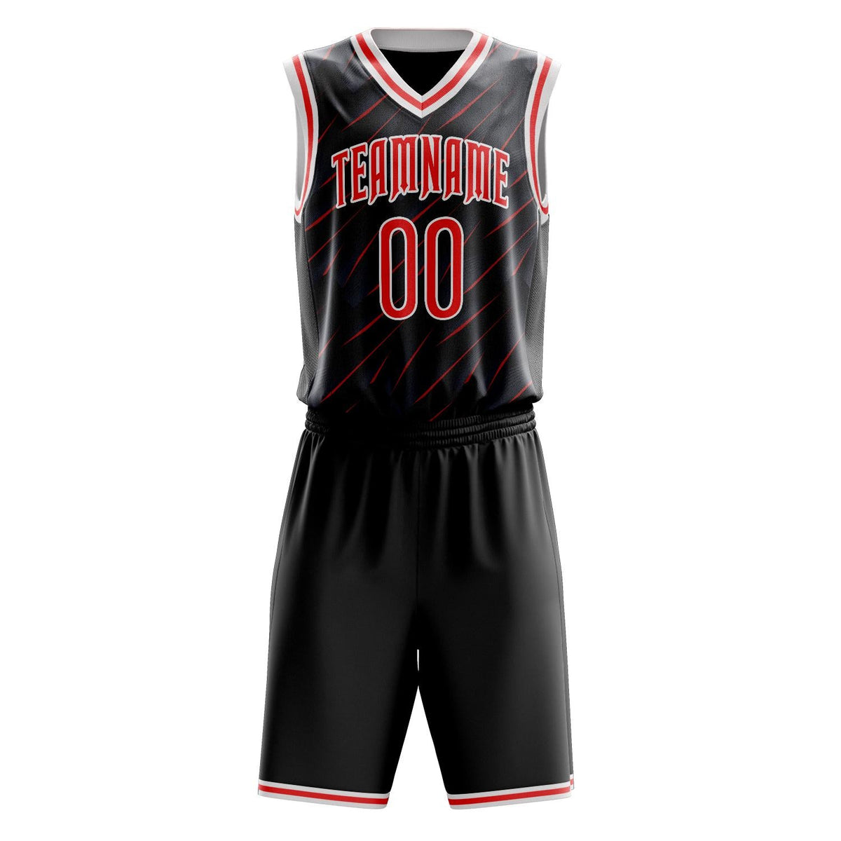 Custom Black Red Pattern Basketball Jersey