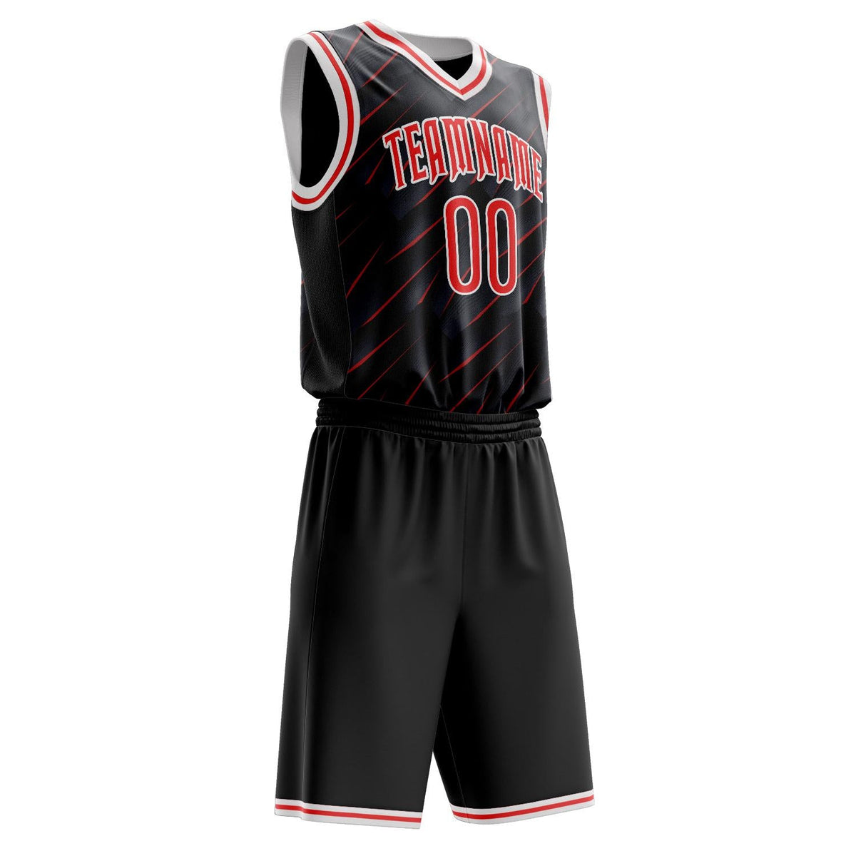 Custom Black Red Pattern Basketball Jersey