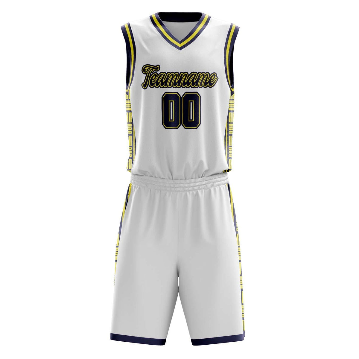 Custom White Navy Pattern Basketball Jersey