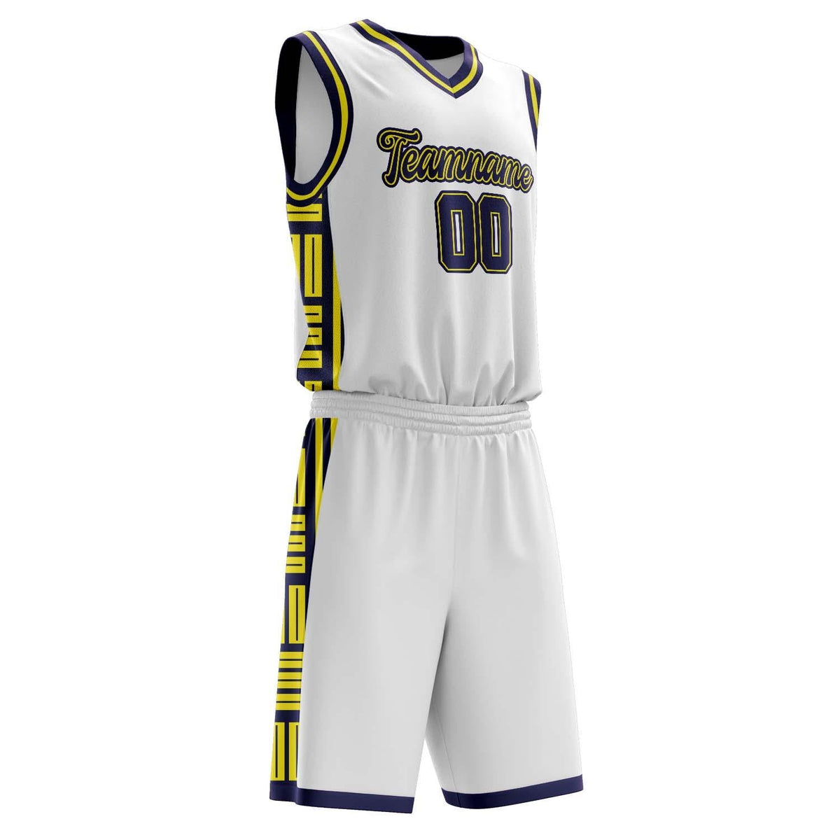 Custom White Navy Pattern Basketball Jersey