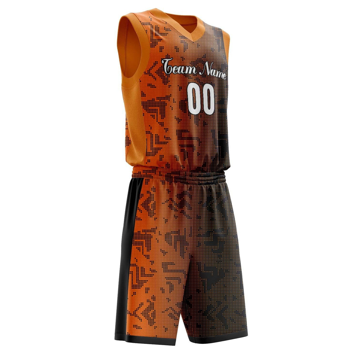 Custom Orange Black Pattern Basketball Jersey