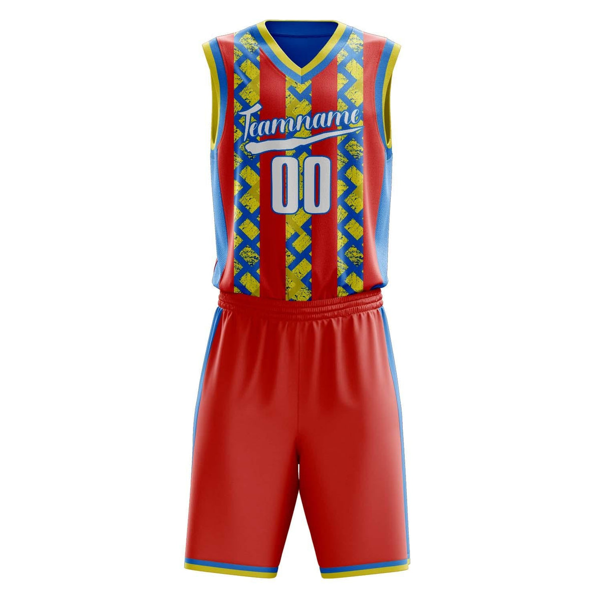 Custom Red Blue Pattern Basketball Jersey