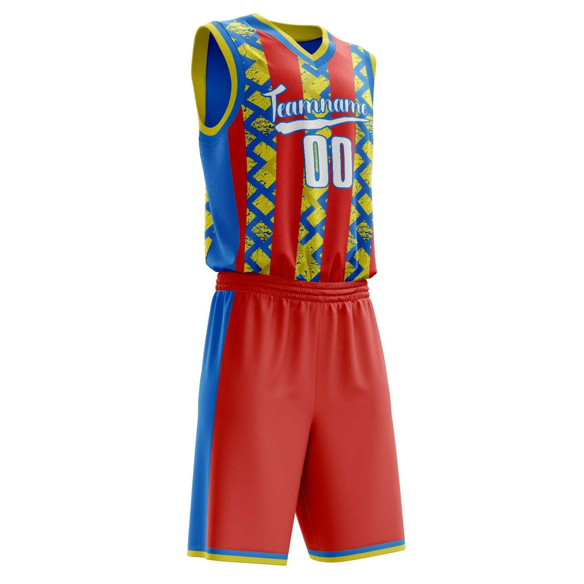 Custom Red Blue Pattern Basketball Jersey