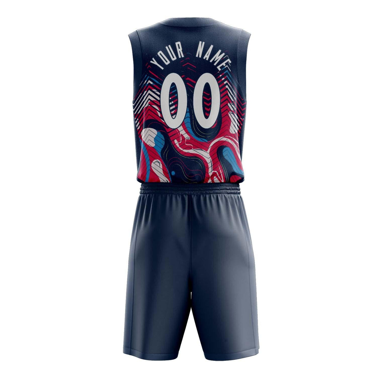 Custom Navy Red Pattern Basketball Jersey