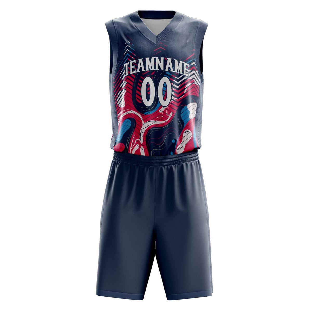 Custom Navy Red Pattern Basketball Jersey