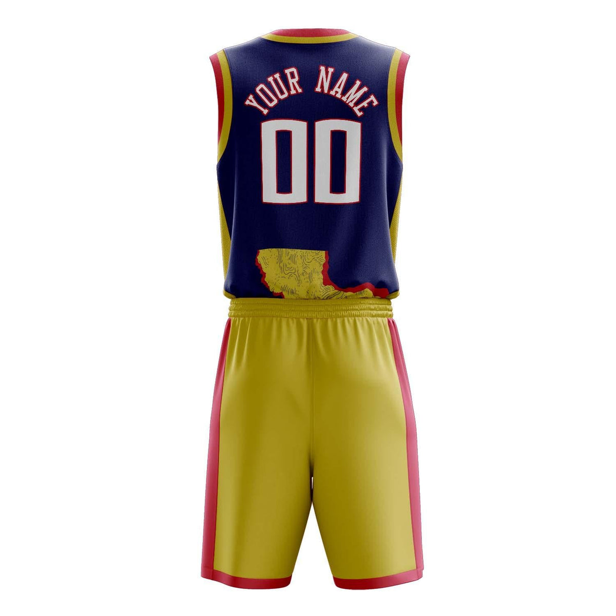 Custom Navy Yellow Pattern Basketball Jersey