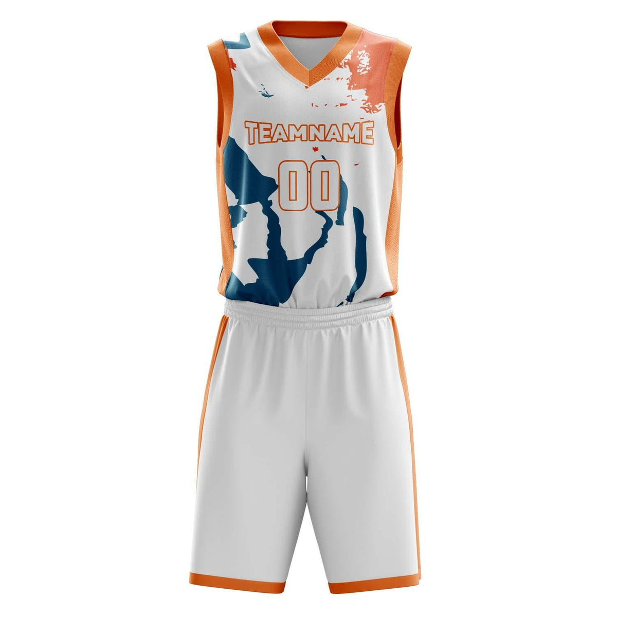 Custom White Orange Pattern Basketball Jersey