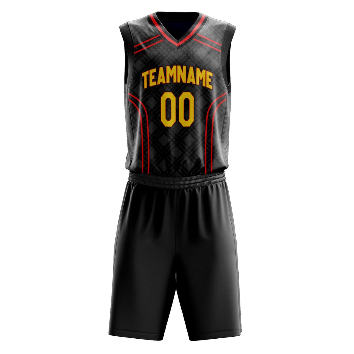 Custom Black Red Pattern Basketball Jersey